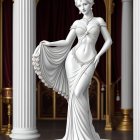 Elegant figure on marble pedestal in flowing gown