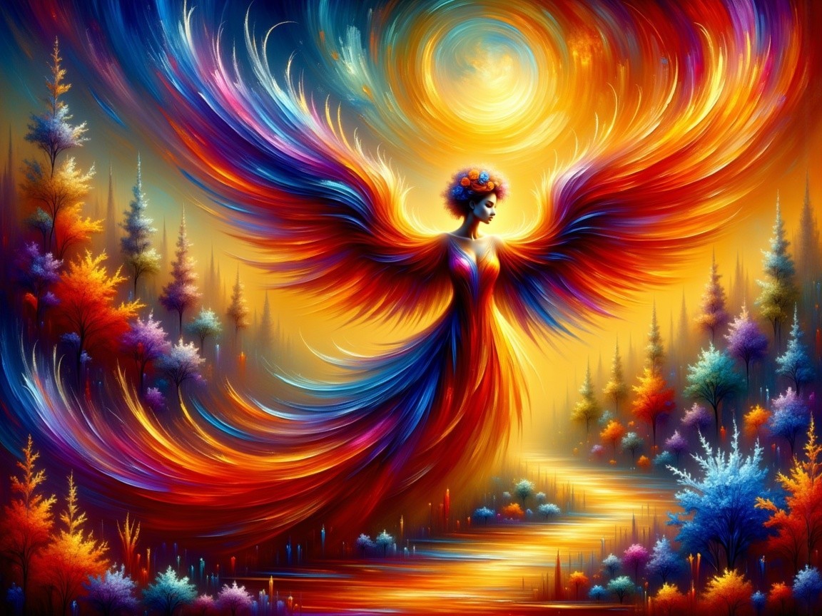 Vibrant Impressionistic Oil Painting of an Angelic Figure