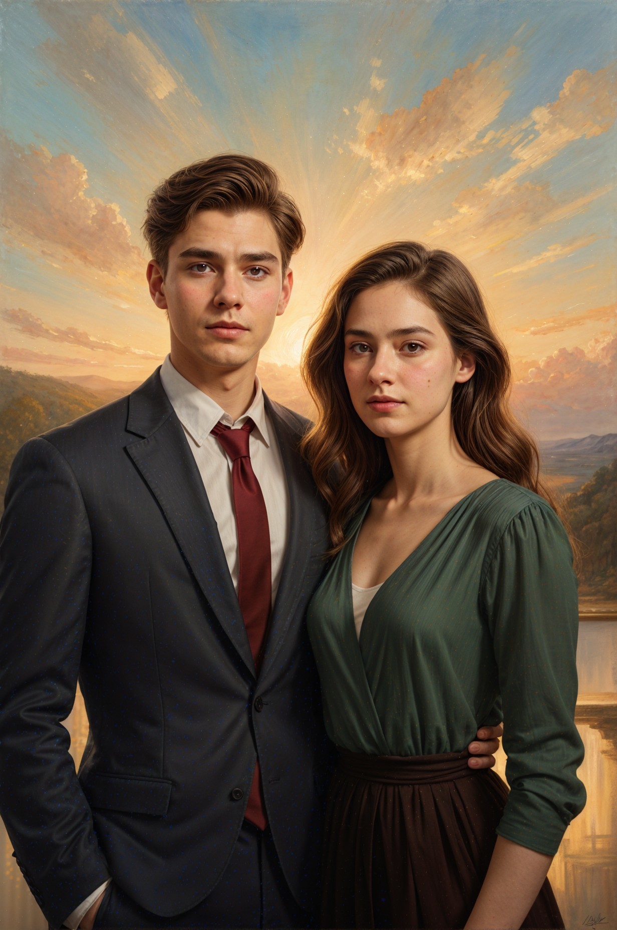 Portrait of a Young Man and Woman in Scenic Landscape