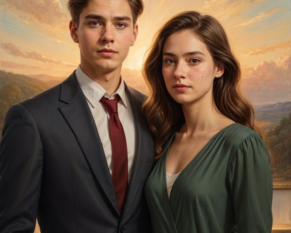 Portrait of a Young Man and Woman in Scenic Landscape
