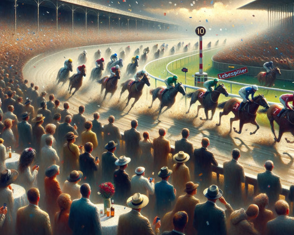 Vibrant Horse Race Scene at a Grand Racetrack