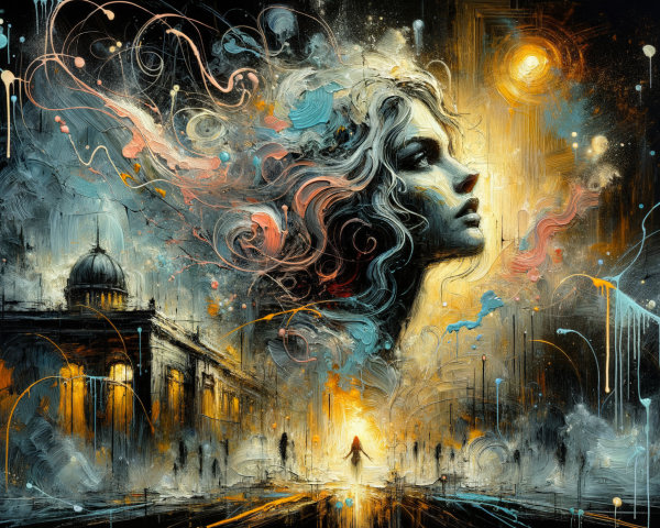 Surreal Artwork of Woman's Profile with Colorful Background