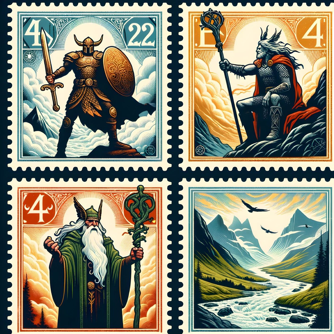 Collection of Norse Mythology Inspired Stamps