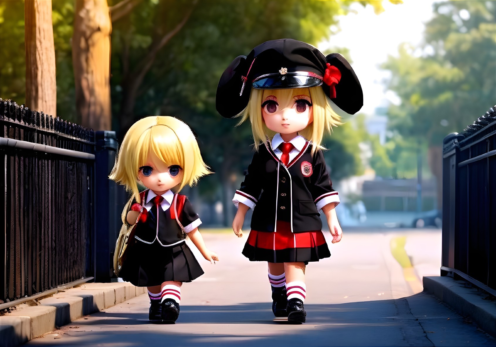 Blonde Chibi Girl and Yorkie's School Stroll