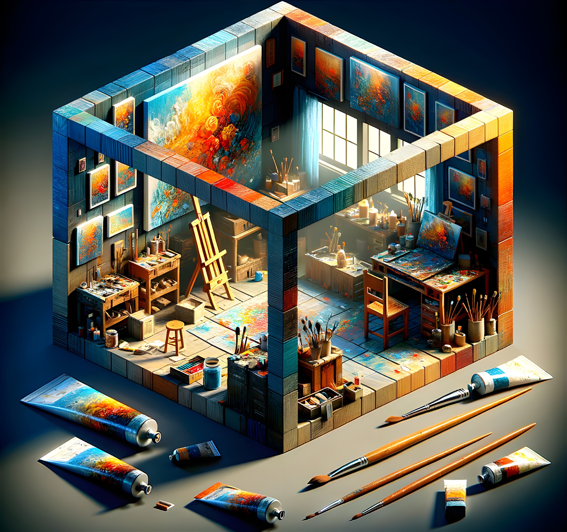 Miniature Art Studio Built from Colorful Building Blocks