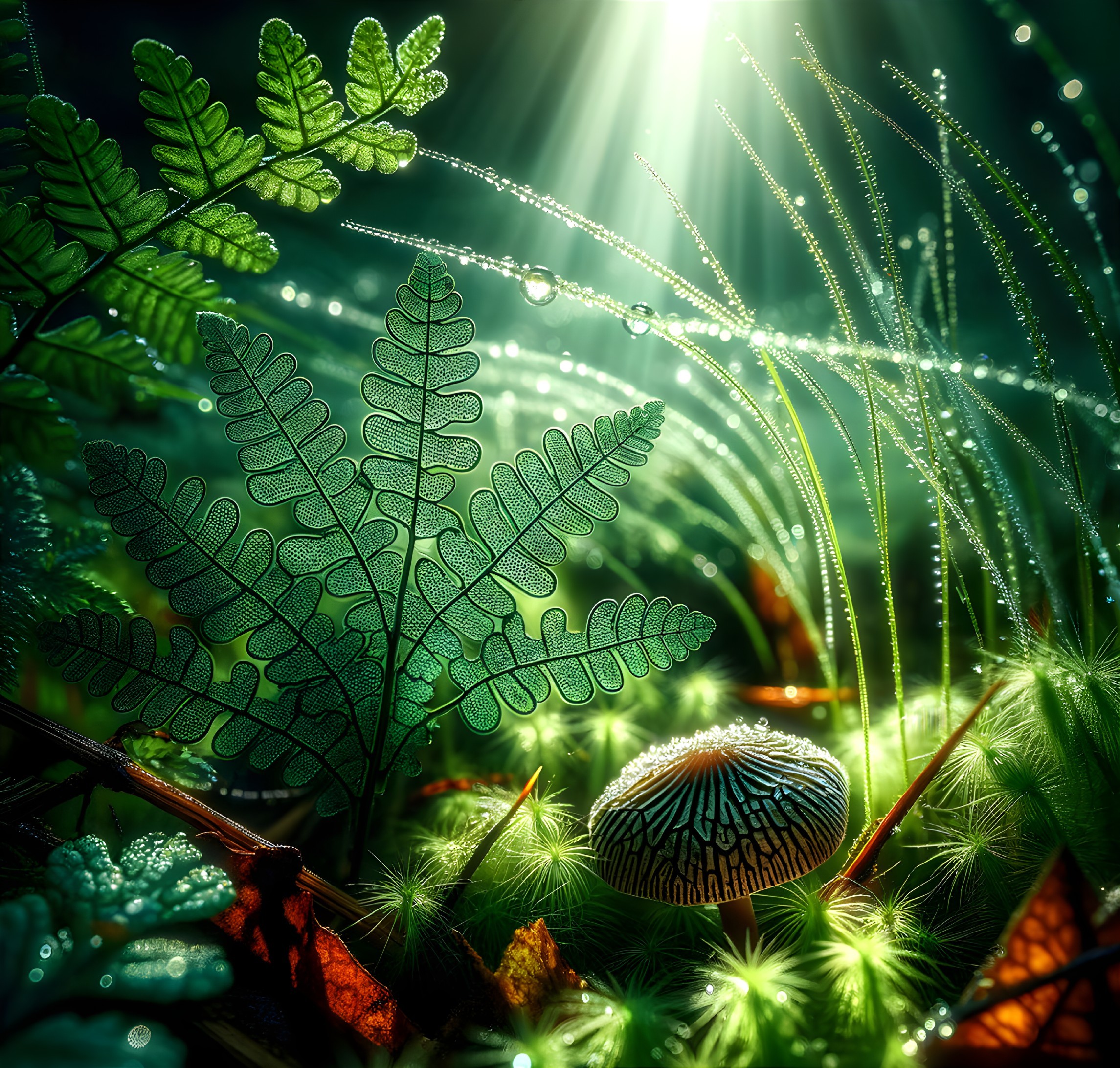 Close-Up of a Lush Forest Floor with Sunlight