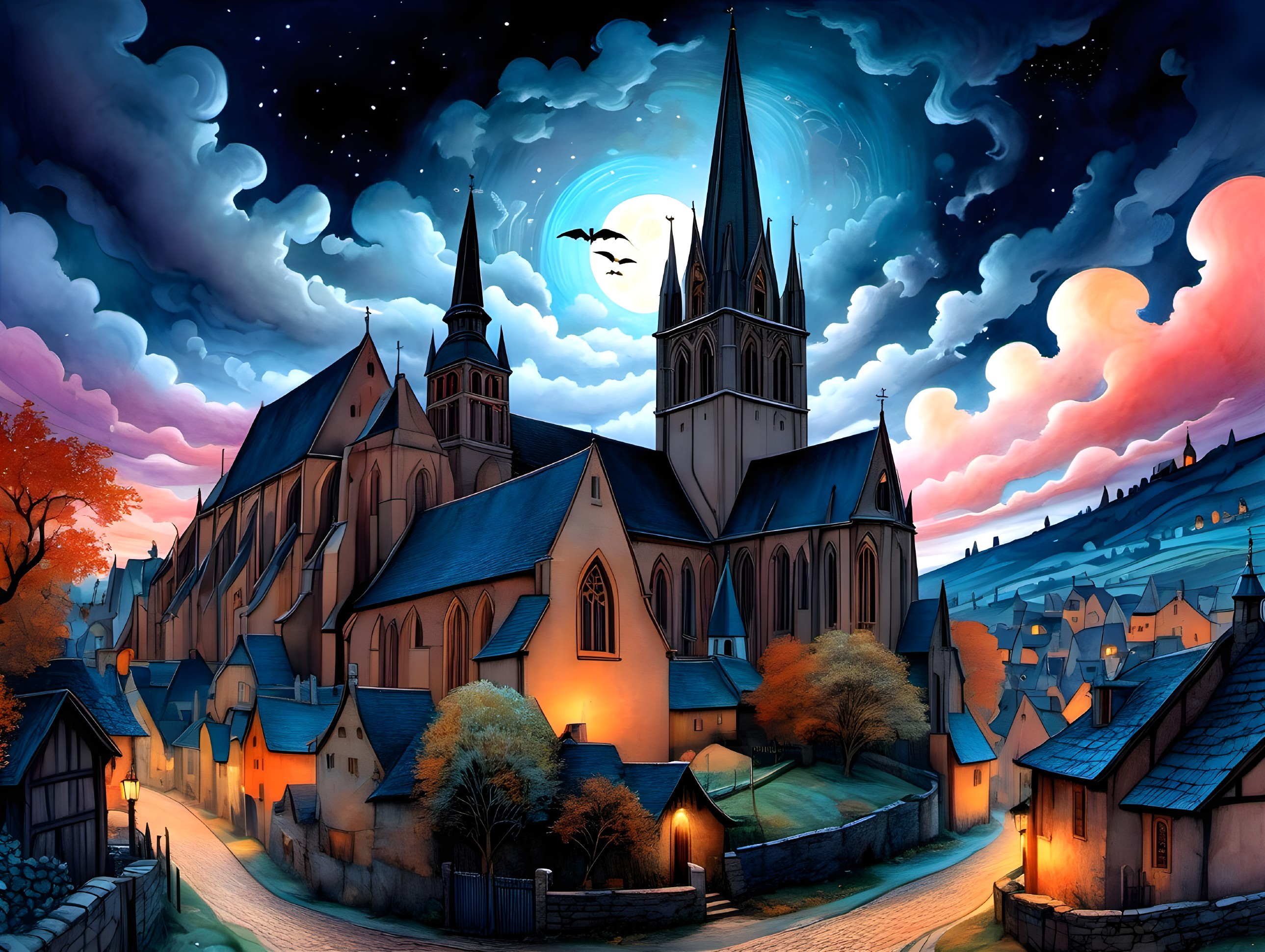 Enchanting Medieval Town with Towering Cathedral