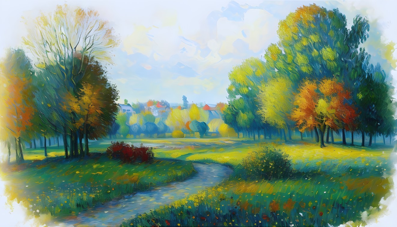 Vibrant autumn park landscape with meandering path