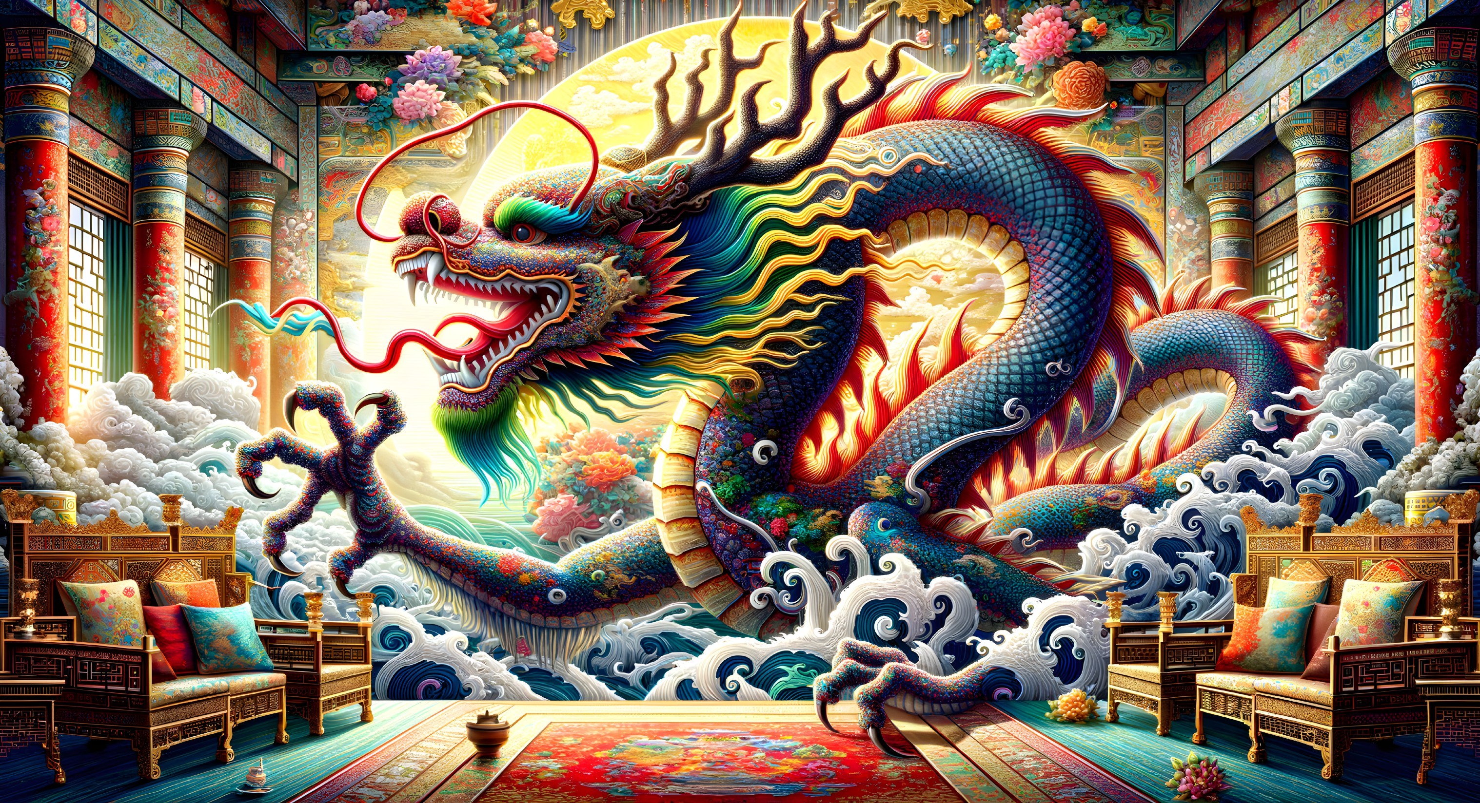 Majestic dragon in vibrant oriental artwork