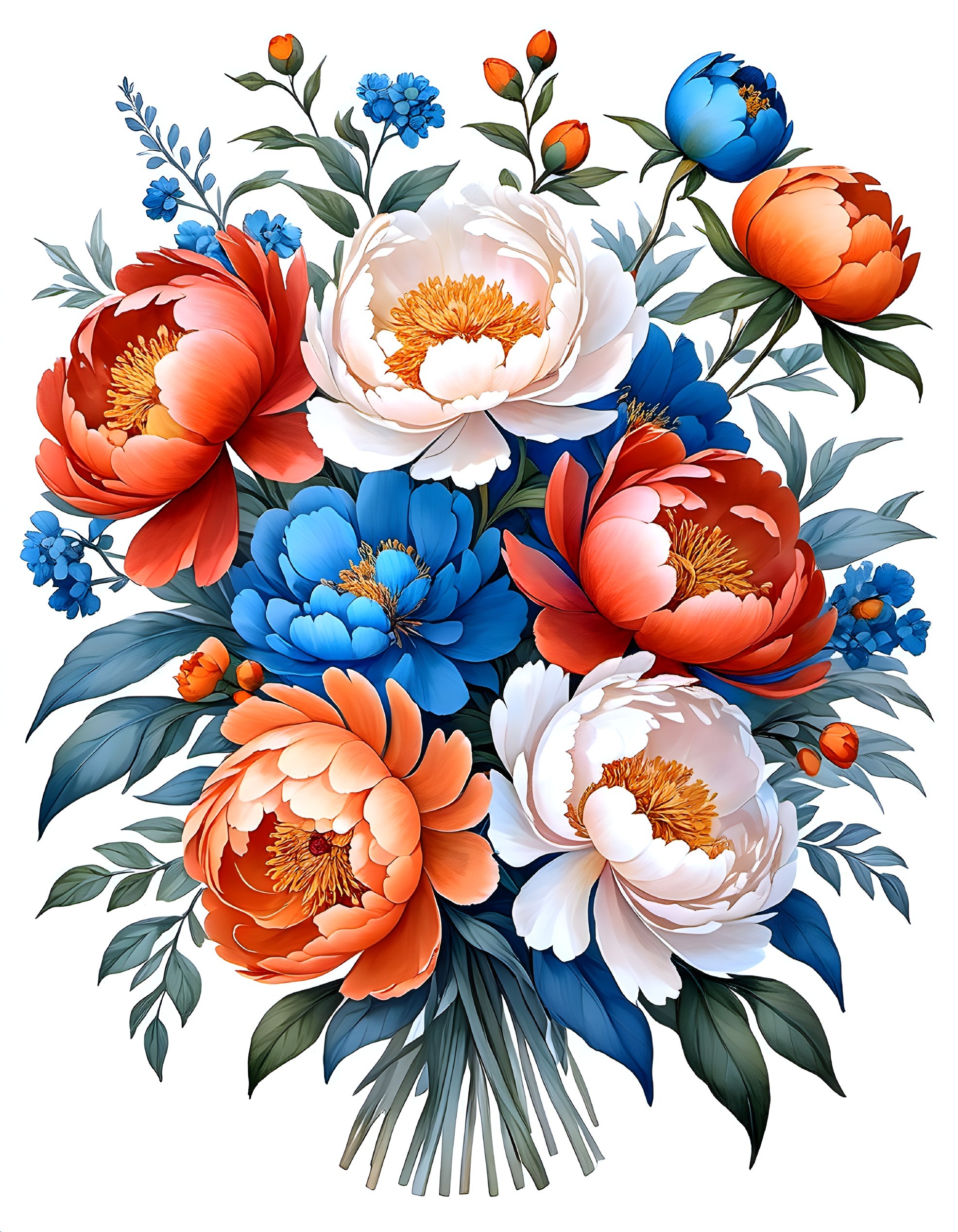Vibrant Floral Arrangement with Peonies and Blue Flowers