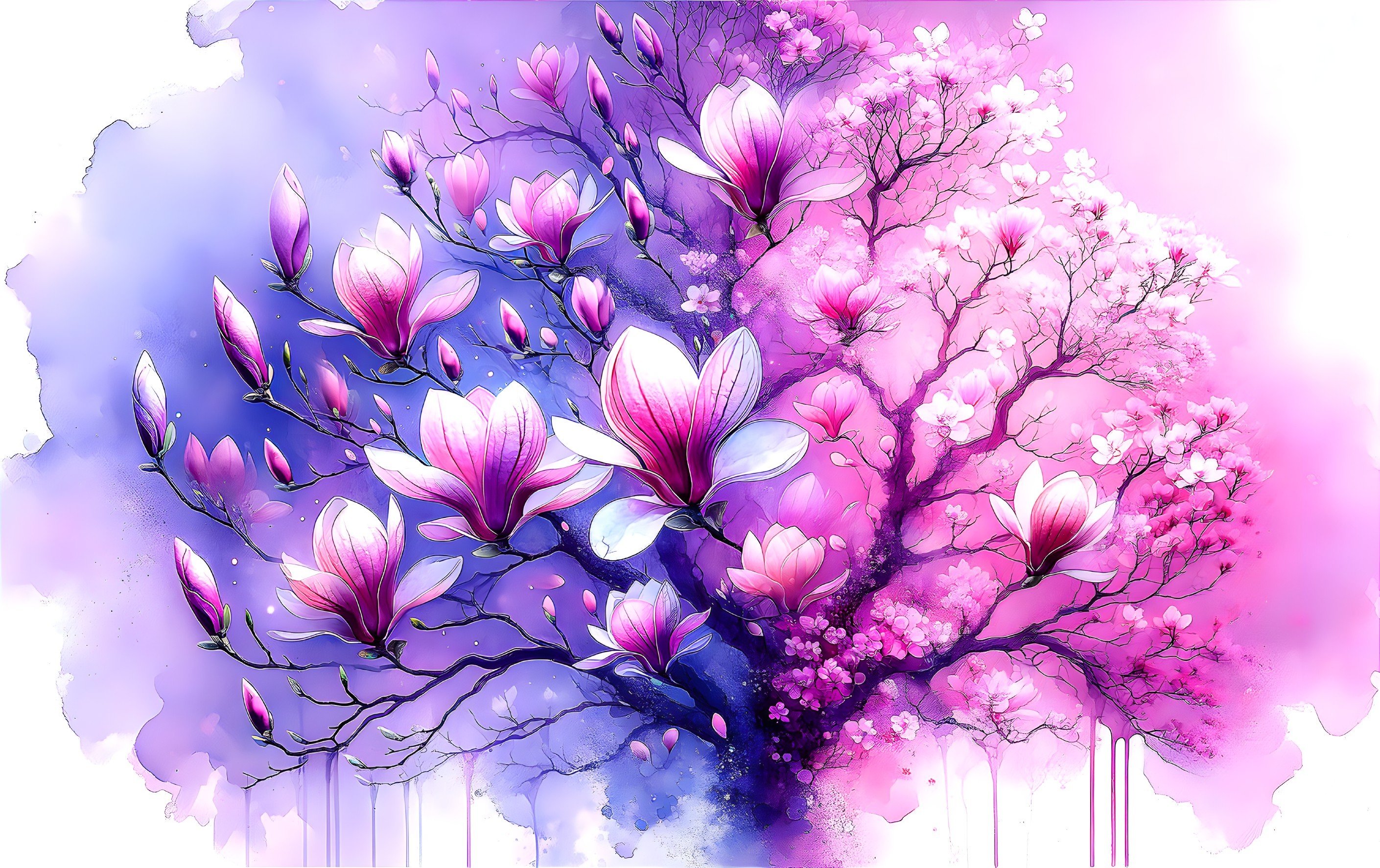 Artistic Representation of a Flowering Magnolia Tree