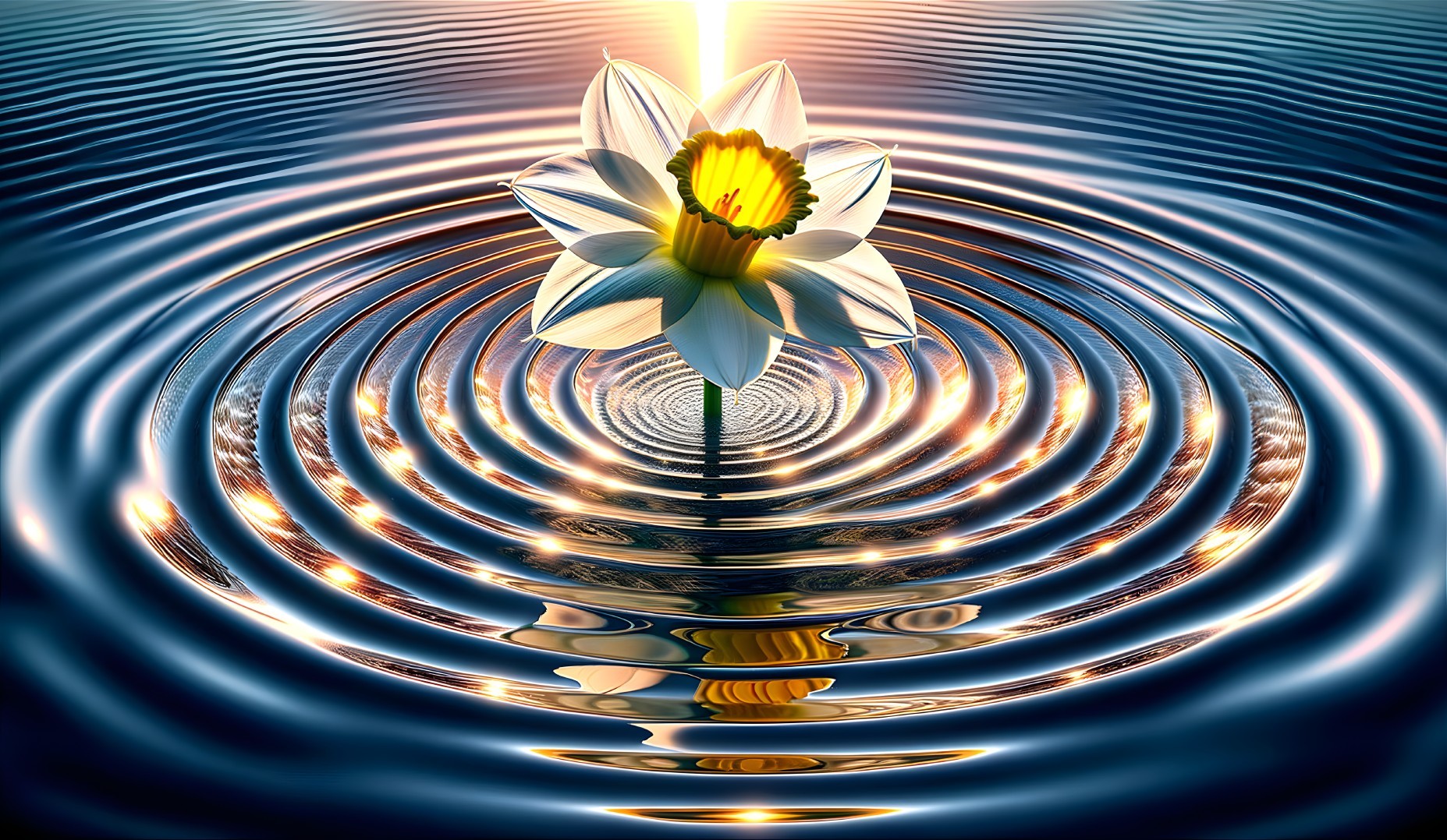 White Lotus Flower in Tranquil Pond Reflection