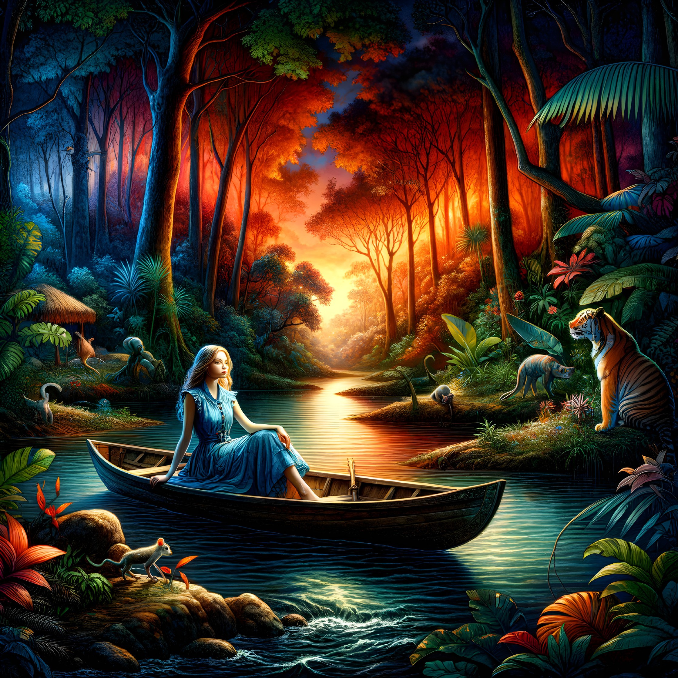 Serene Twilight Scene of a Woman in a Boat