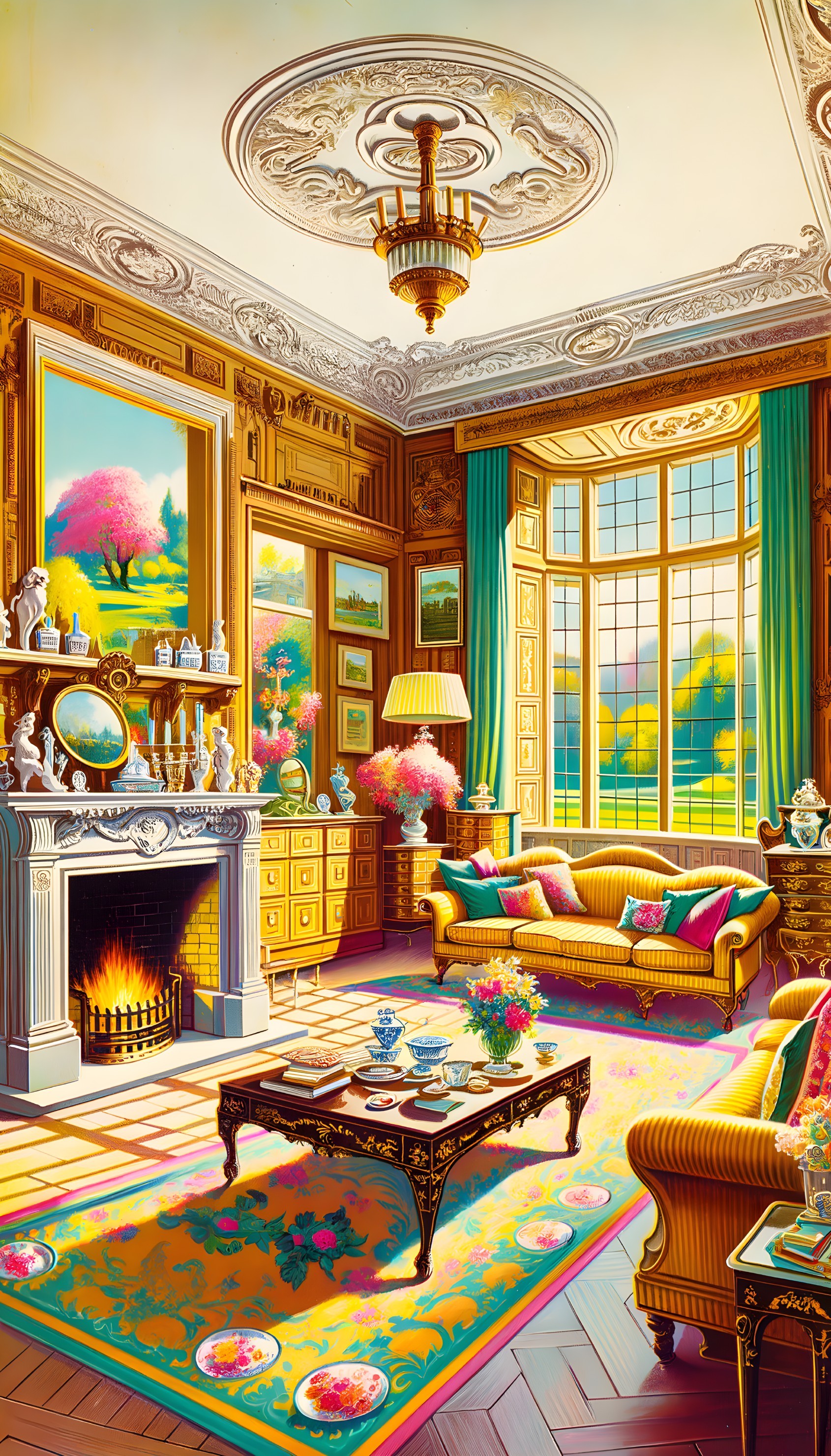 Luxurious Living Room with Elegant Decor and Light