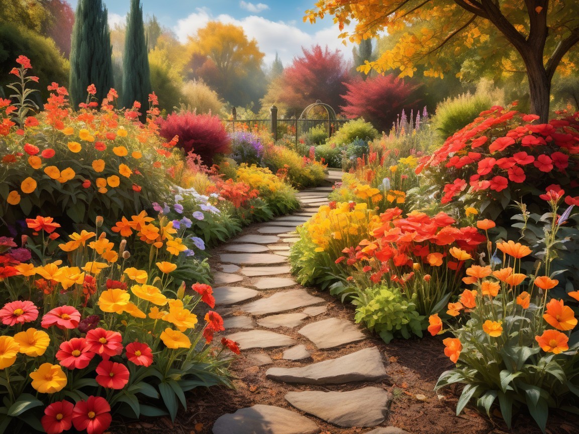 Vibrant Garden Path Surrounded by Colorful Flowers