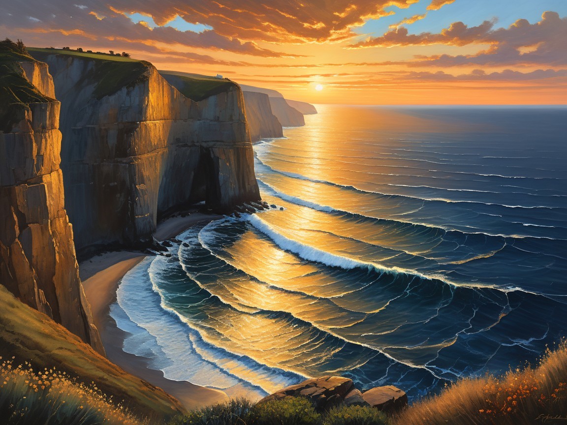 Coastal Sunset with Cliffs and Vibrant Sky Colors
