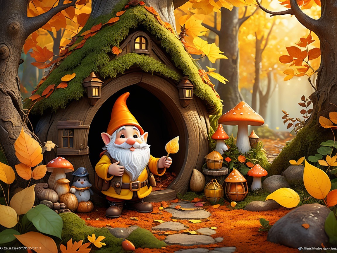 Whimsical Gnome in Enchanted Forest Setting
