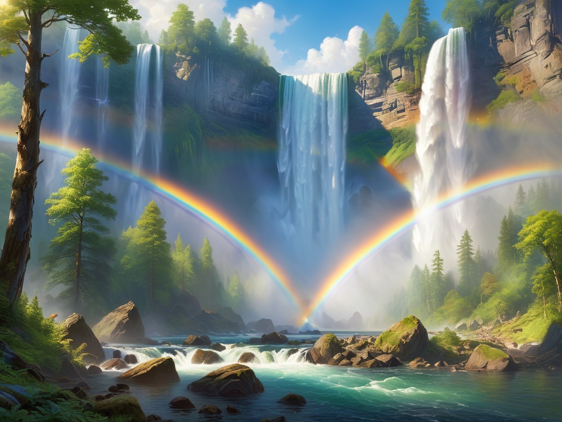 Majestic Waterfalls in Lush Green Landscape