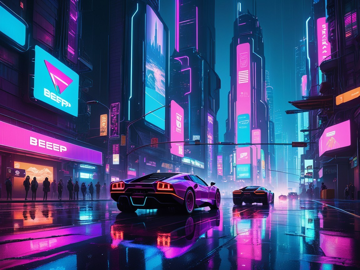 Vibrant Cyberpunk City Scene with Neon Lights