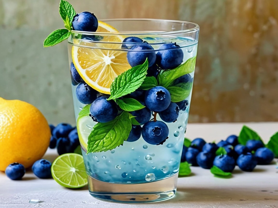 Blueberry Lemon Sparkling Drink with Mint Garnish