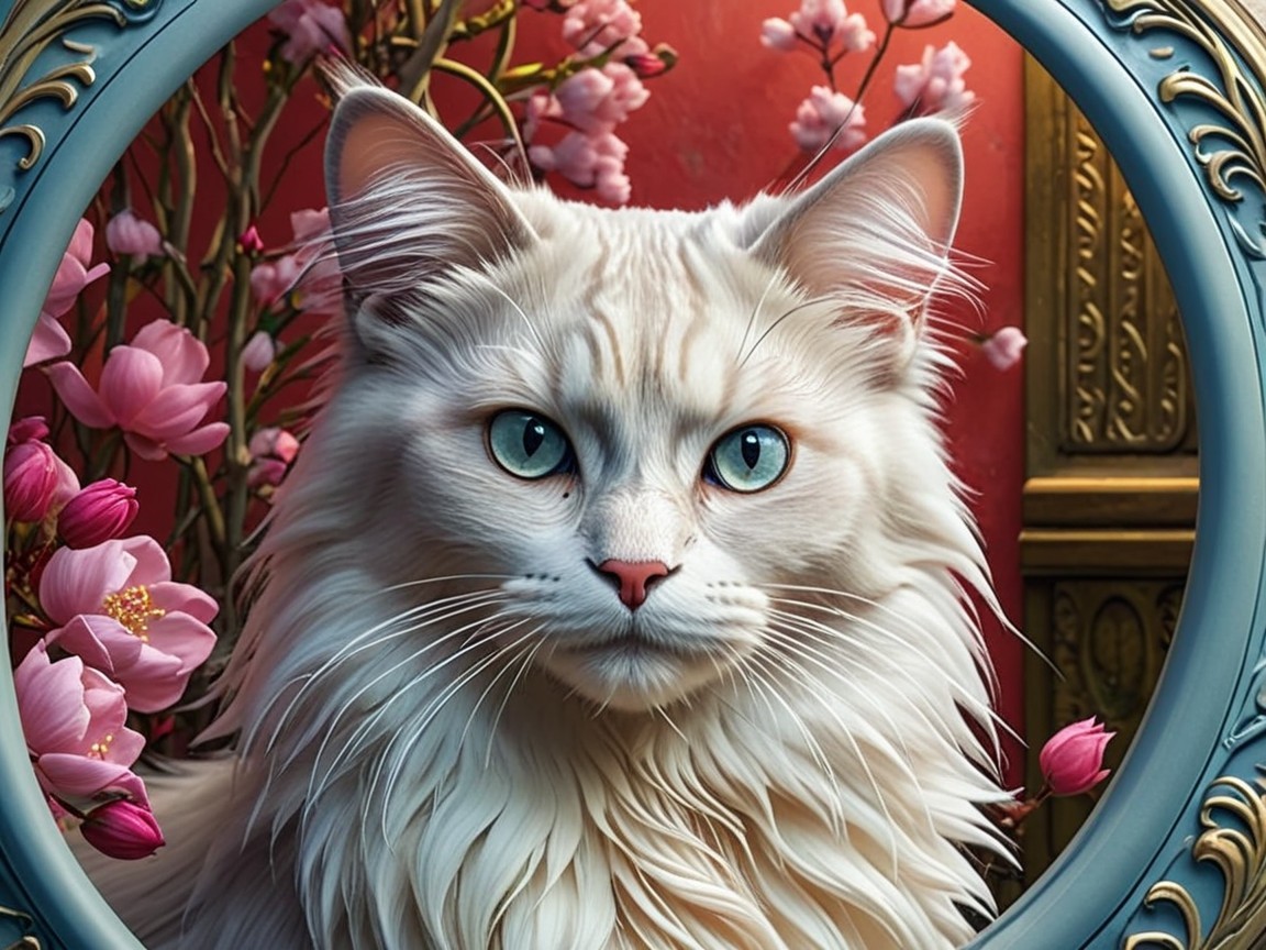 Majestic White Cat with Blue Eyes in Elegant Setting