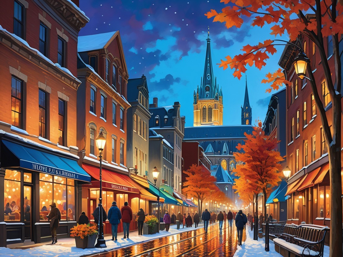 Winter Street Scene with Snow and Brick Buildings