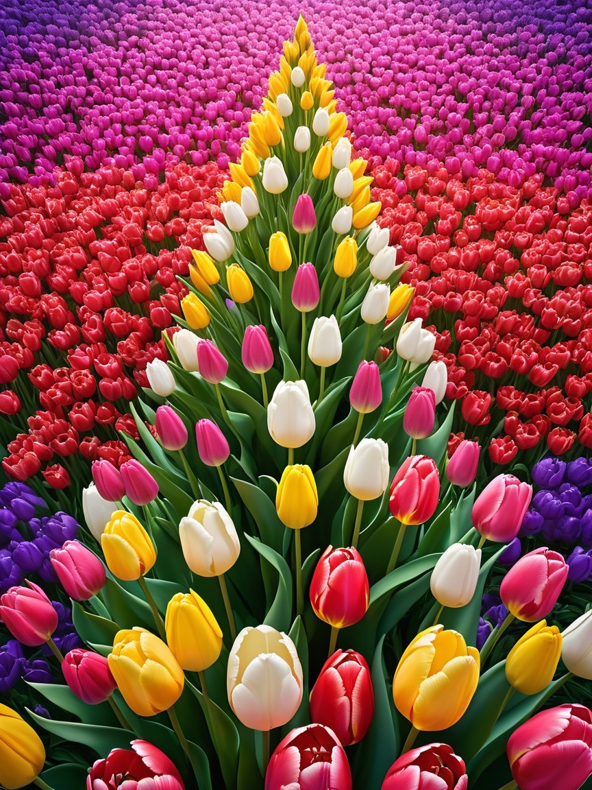 Colorful Tulip Display in Triangular Pattern