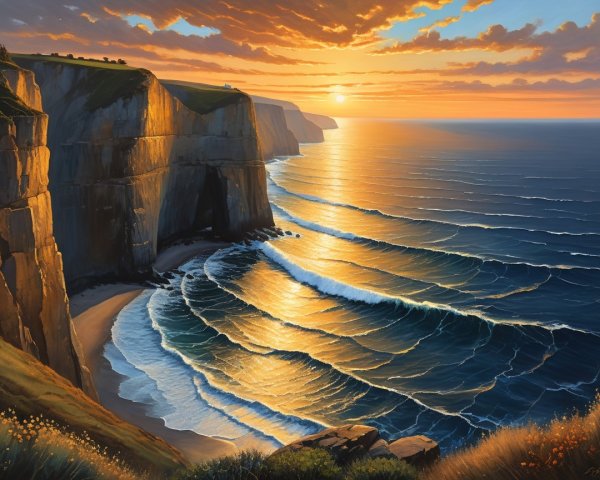 Coastal Sunset with Cliffs and Vibrant Sky Colors