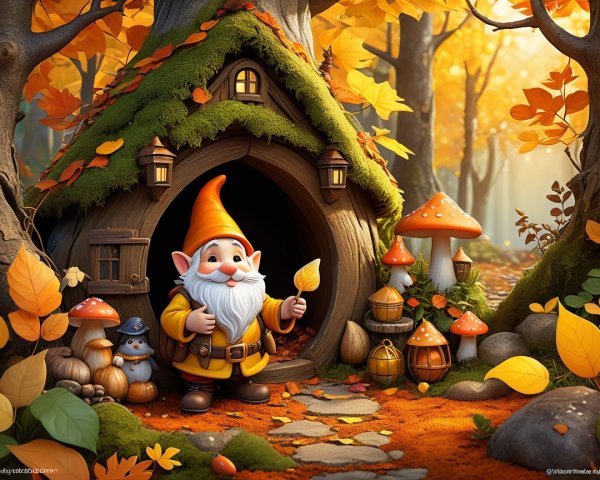 Whimsical Gnome in Enchanted Forest Setting