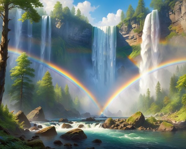 Majestic Waterfalls in Lush Green Landscape