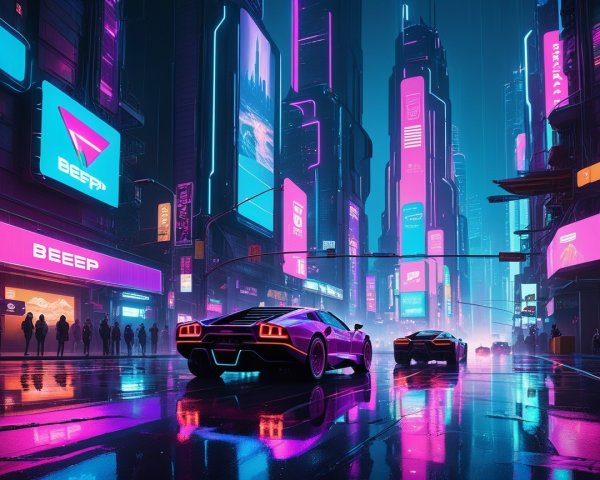 Vibrant Cyberpunk City Scene with Neon Lights