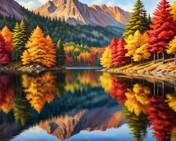Autumn Landscape with Lake and Majestic Mountains
