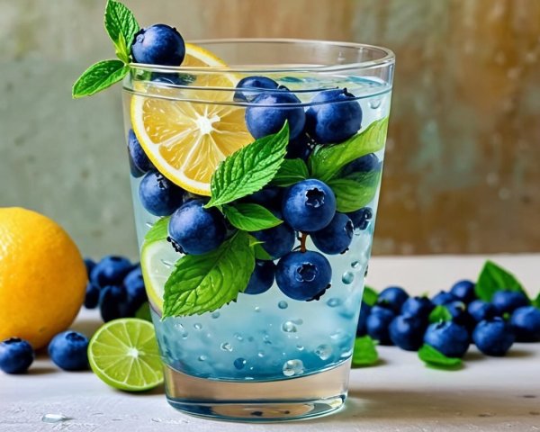 Blueberry Lemon Sparkling Drink with Mint Garnish