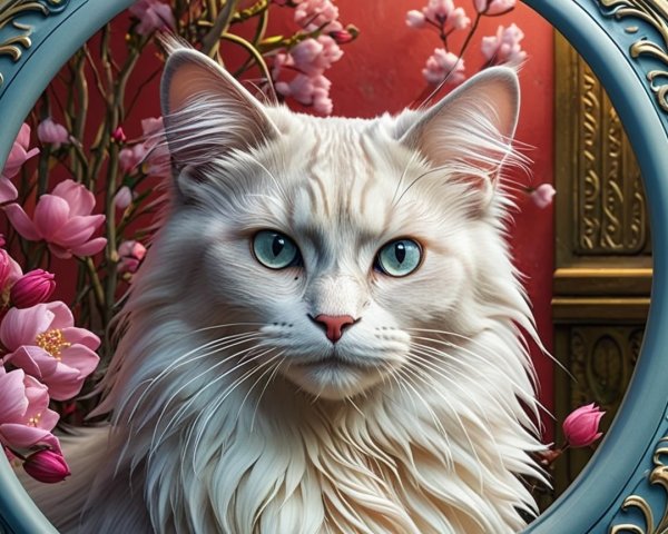 Majestic White Cat with Blue Eyes in Elegant Setting