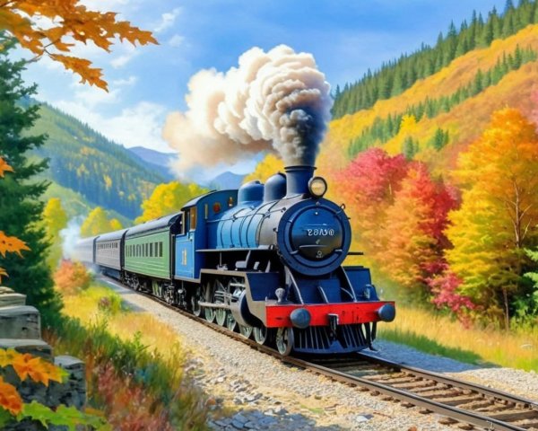 Vintage Steam Train in Autumn Landscape