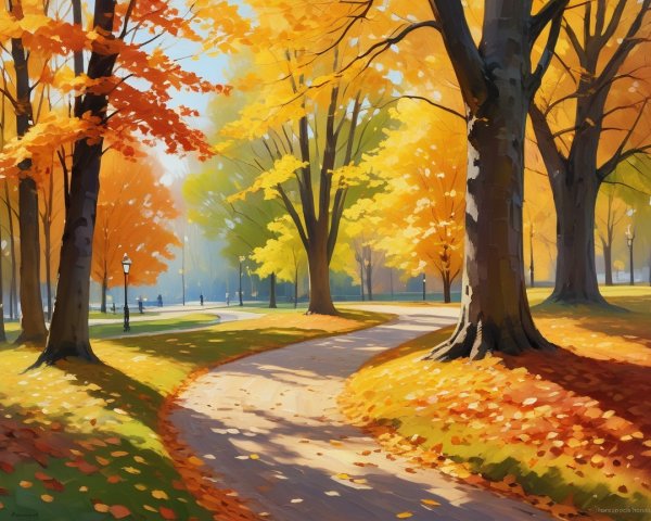 Autumn Park Scene with Vibrant Foliage and Pathway
