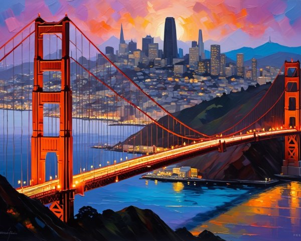 Golden Gate Bridge at Sunset Over San Francisco Bay