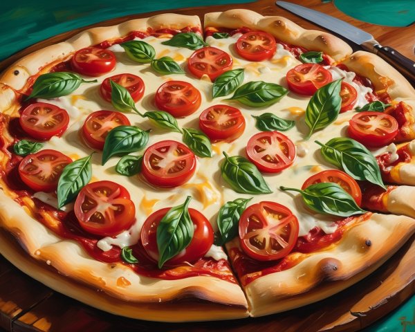 Freshly Baked Pizza on Wooden Cutting Board