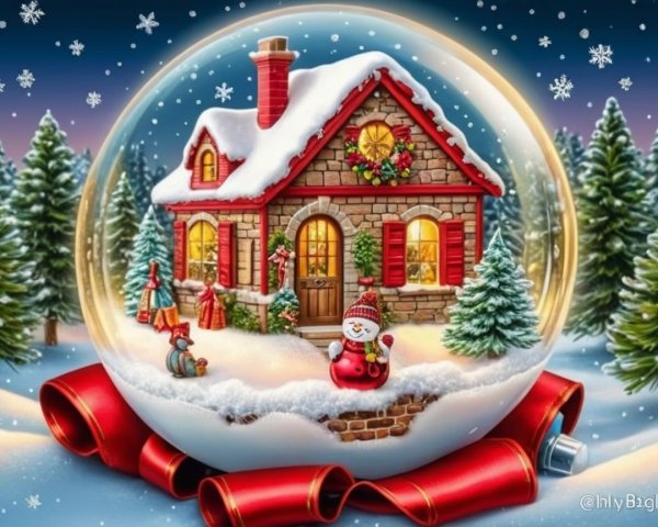 Charming Snow Globe with Cozy House and Snowman