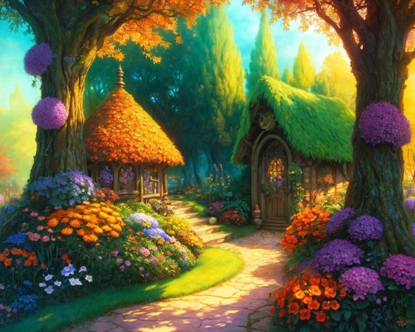 Charming Cottages in a Whimsical Autumn Landscape