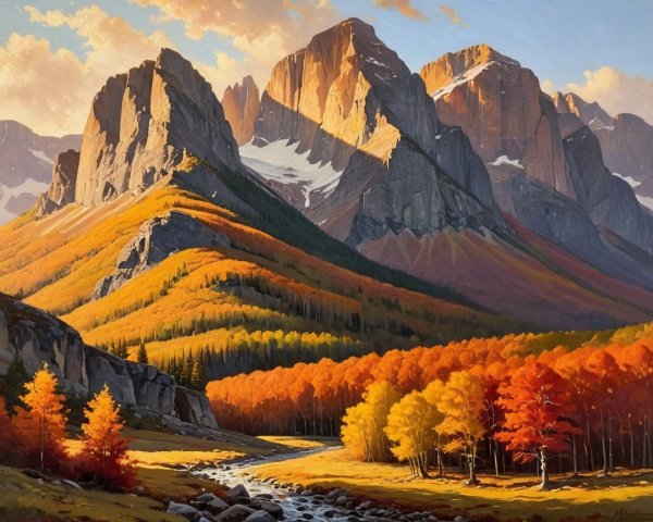 Autumn Landscape with Mountains and Colorful Foliage