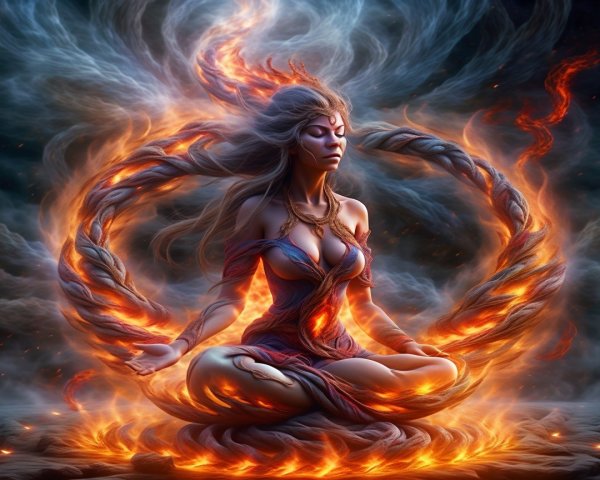 Mystical Figure Meditating Amidst Fiery Energy