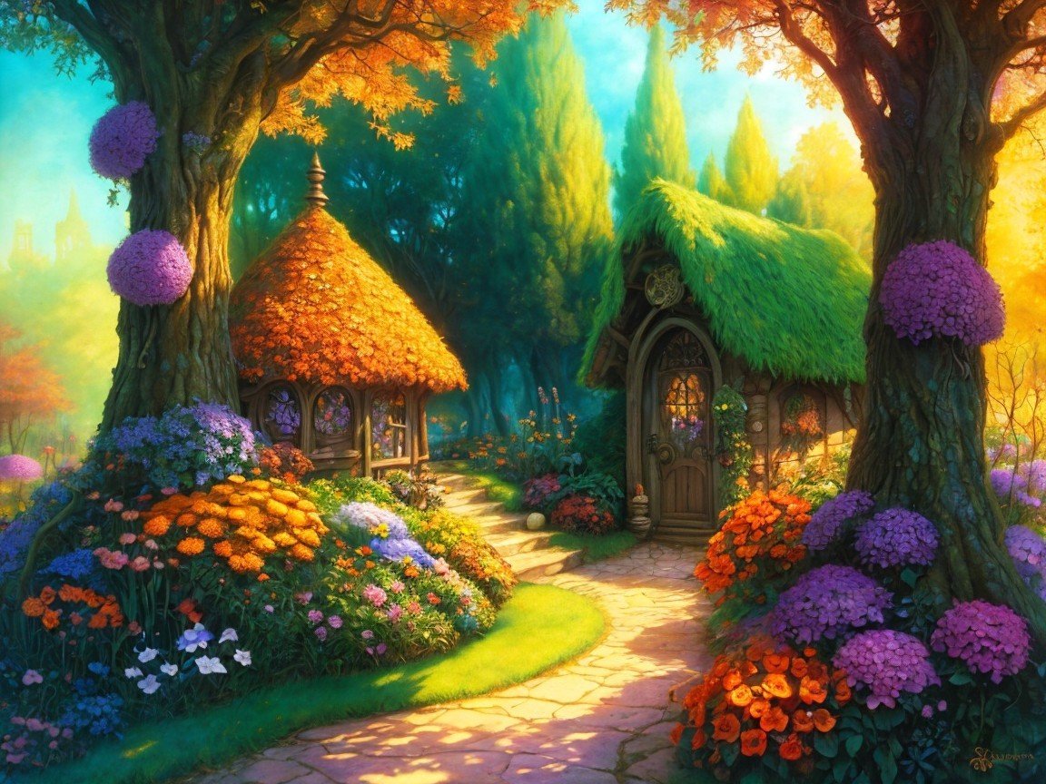 Charming Cottages in a Whimsical Autumn Landscape