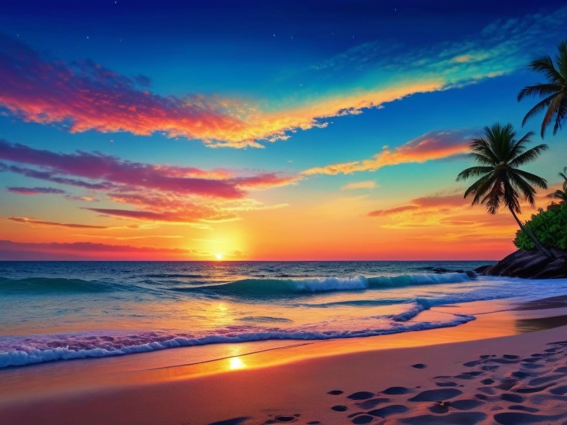 Serene Beach Sunset with Vibrant Sky Colors