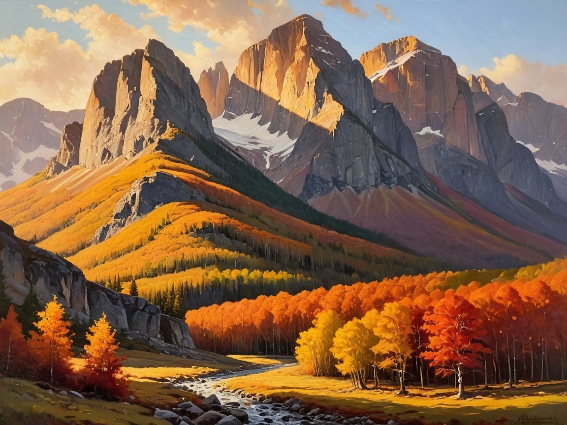 Autumn Landscape with Mountains and Colorful Foliage
