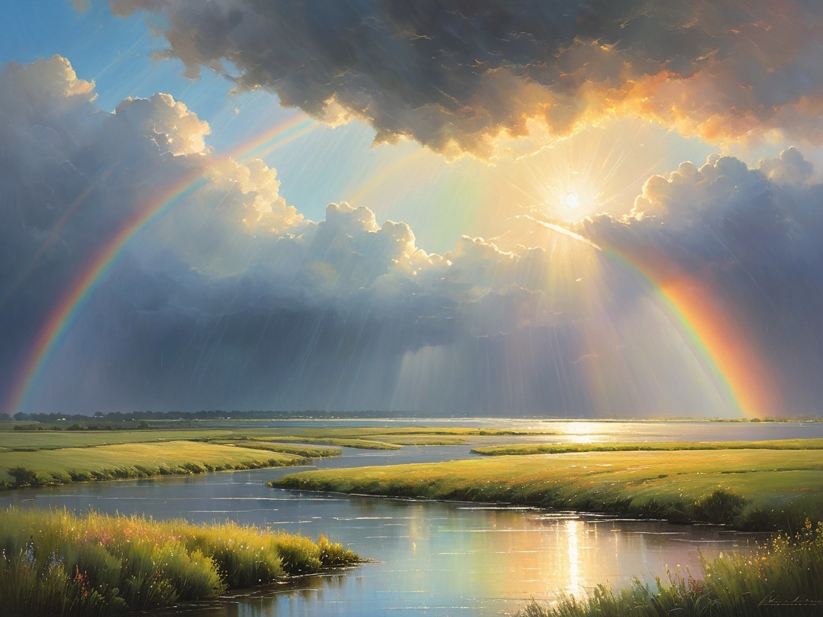 Serene Landscape with River and Dramatic Skies