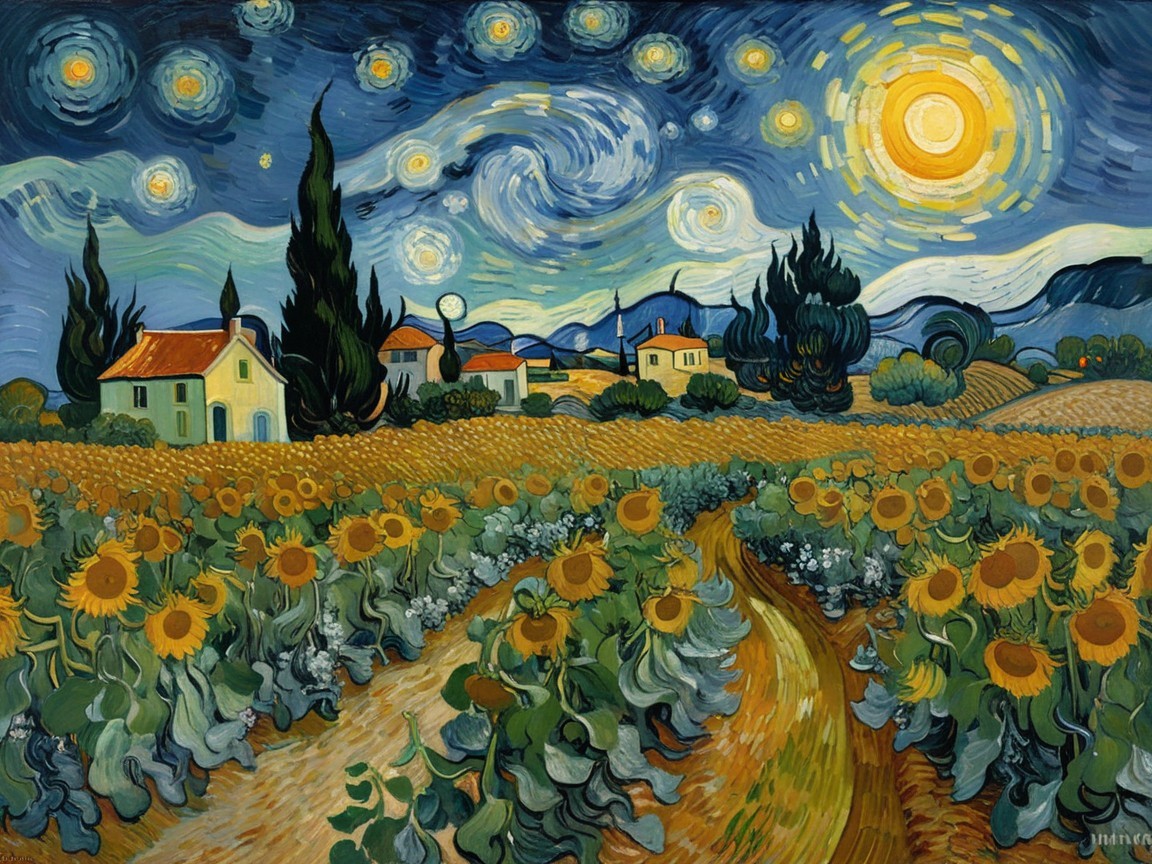 Vibrant Night Sky Over Serene Countryside Landscape
