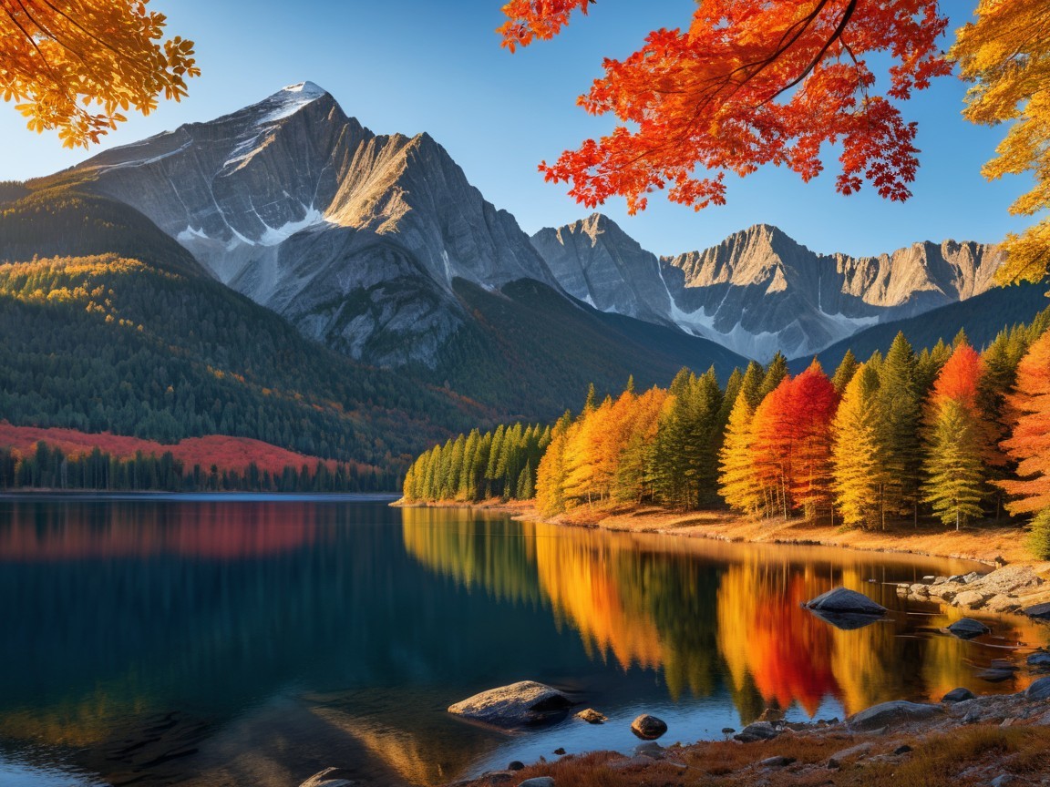 Autumn Landscape with Mountains and Colorful Foliage