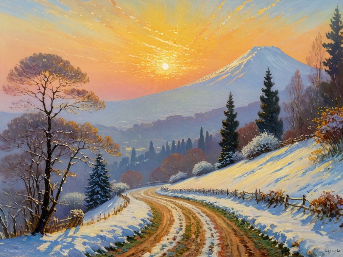 Serene Winter Landscape with Snow-Covered Fields