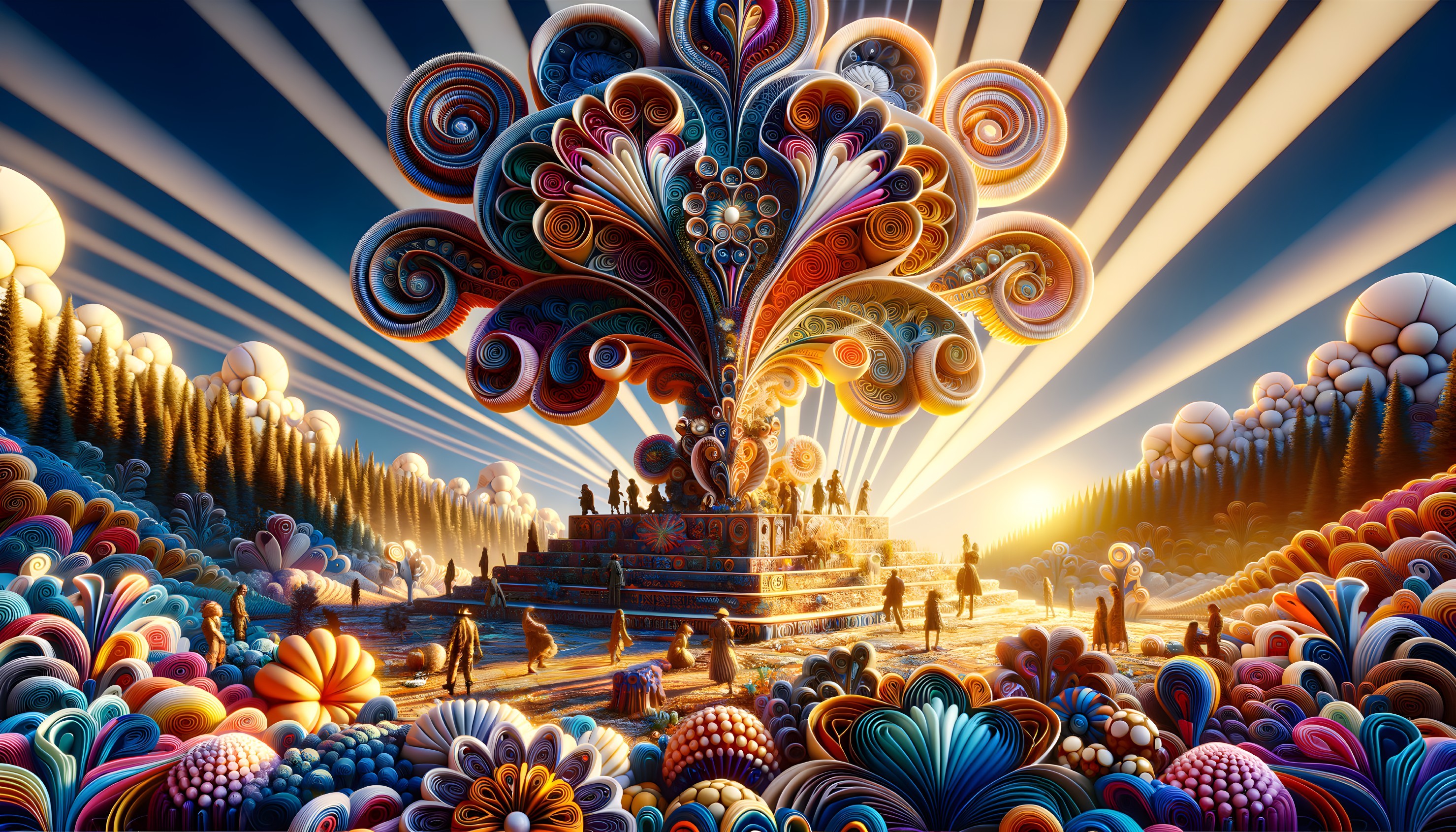 Surreal Landscape with Colorful Towering Tree